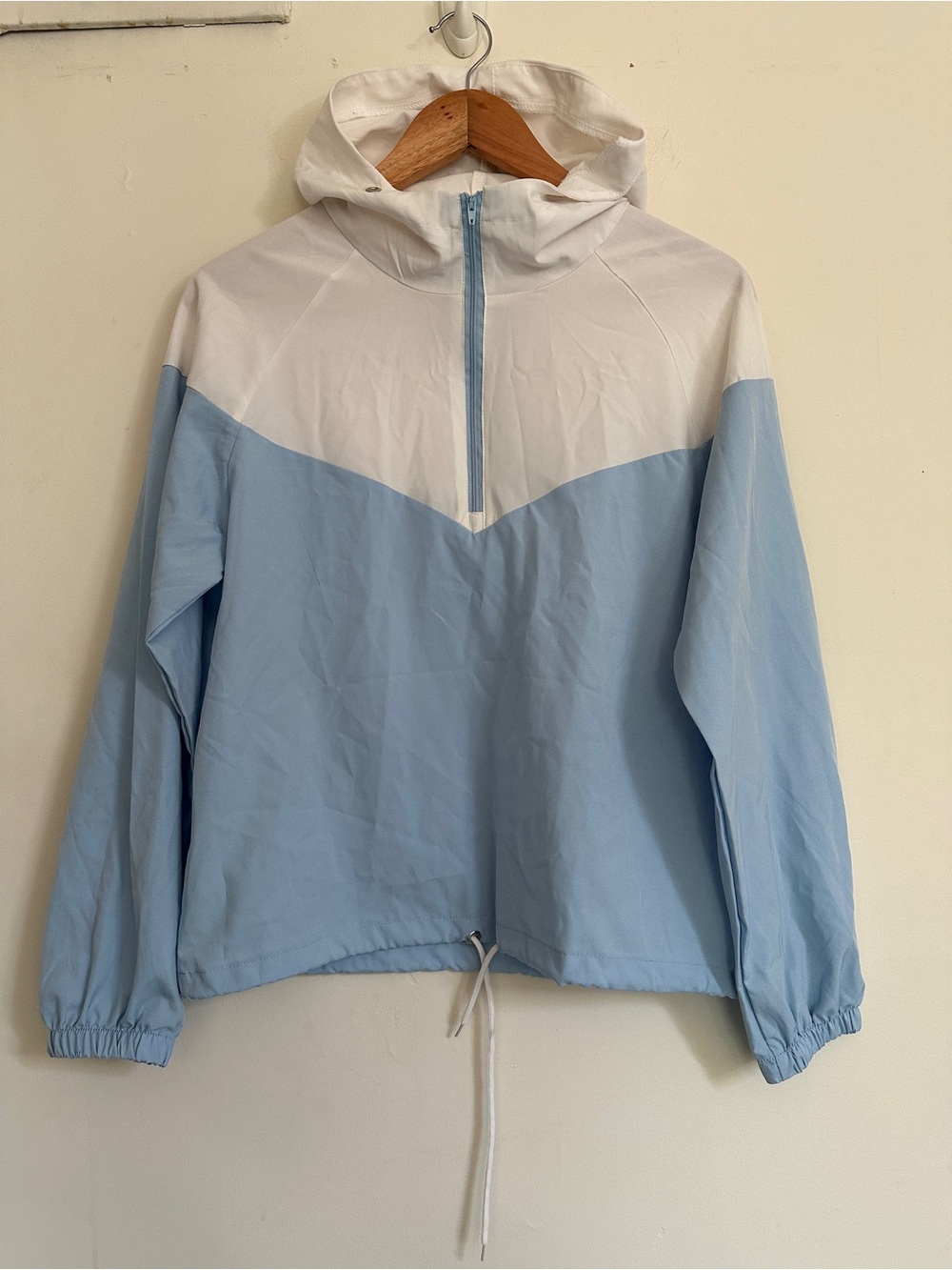 Light Blue and White Half-Zip Windbreaker Hoodie